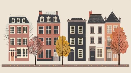 Fototapeta premium Modern Urban Landscape with Houses, Trees, and Architectural Design