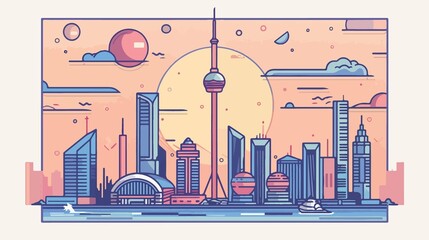 Fototapeta premium Modern Urban City Buildings Flat Vector Illustration