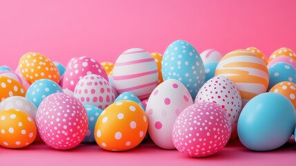 Colorful easter eggs in various sizes with vibrant patterns