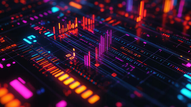 Futuristische Musikvisualisierung mit bunten, leuchtenden Grafiken

