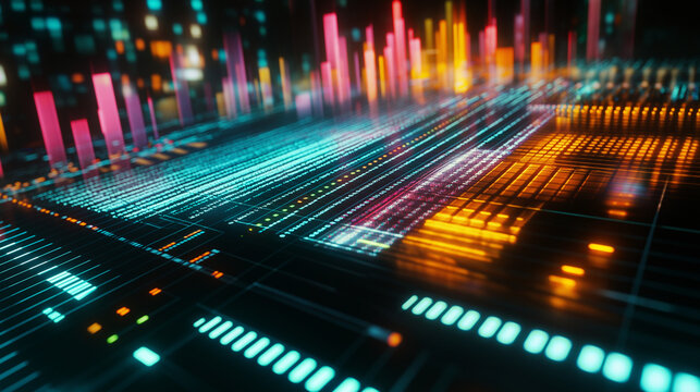 Futuristische Musikvisualisierung mit bunten, leuchtenden Grafiken

