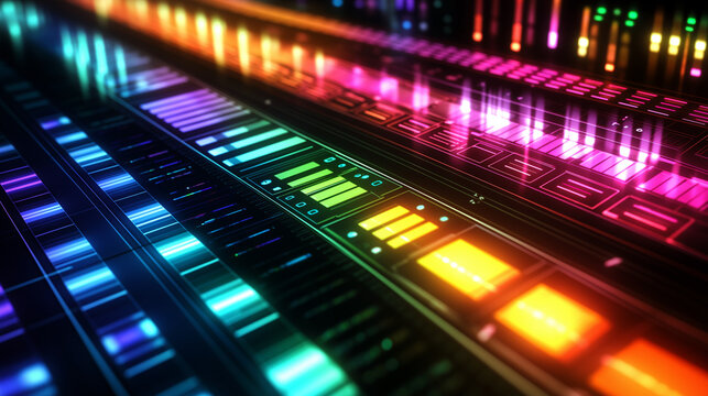 Futuristische Musikvisualisierung mit bunten, leuchtenden Grafiken

