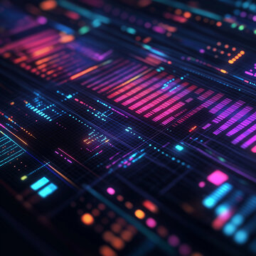 Futuristische Musikvisualisierung mit bunten, leuchtenden Grafiken

