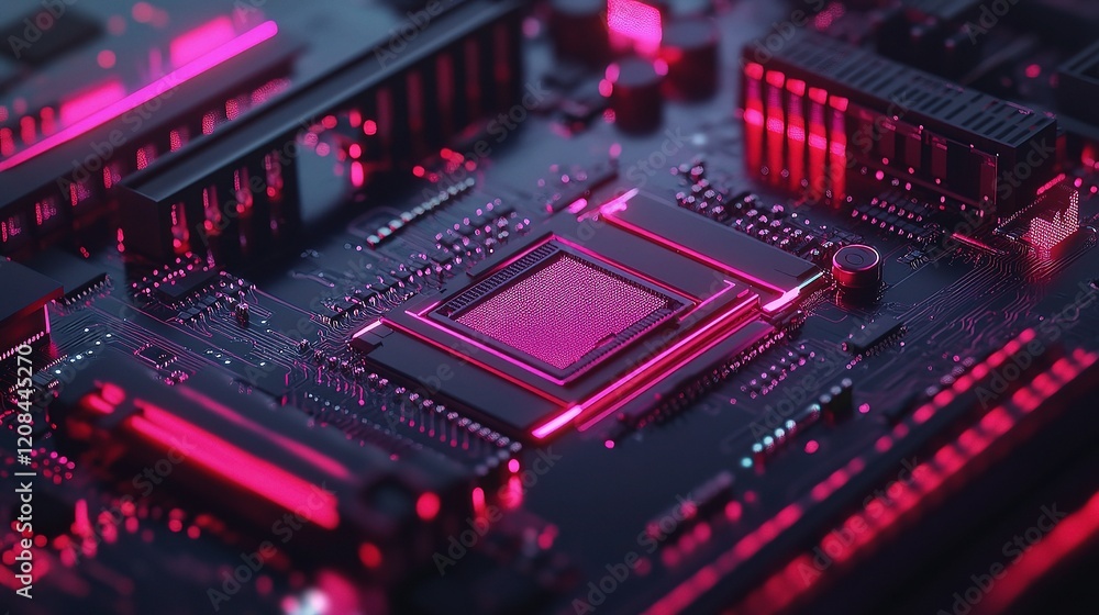 Poster modern circuit board texture with bright lines and technology elements