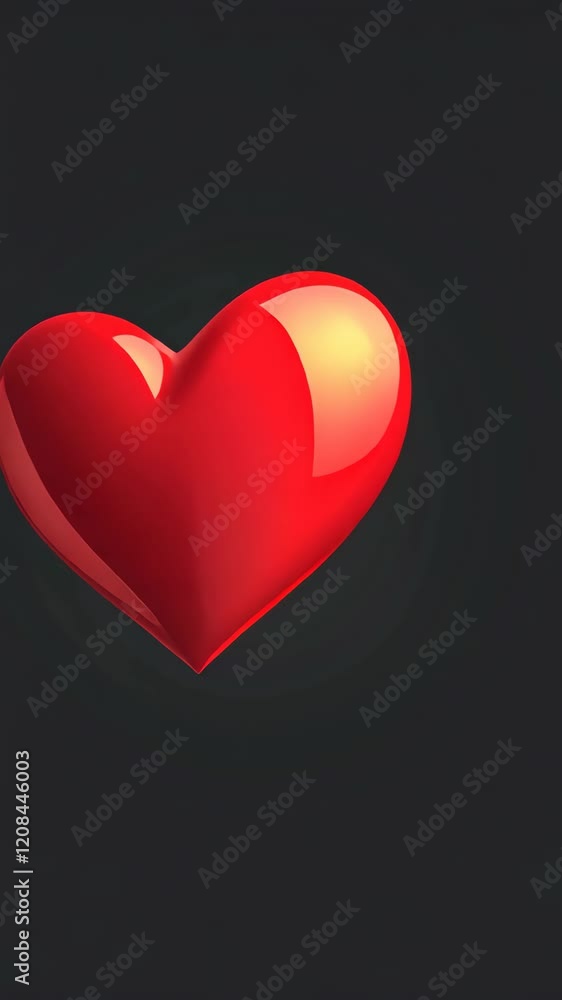Poster bright red heart shape with glossy finish against a dark background representing love and affection