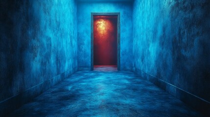 Fototapeta premium A blue hallway with a red door