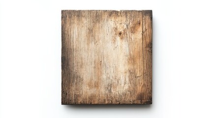 Rustic wooden cutting board with weathered texture against white background