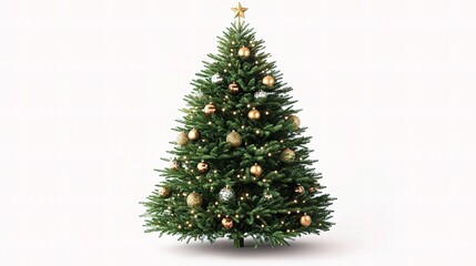 Fototapeta premium Classic Green Christmas Tree with Lush Needles and Golden Ornaments