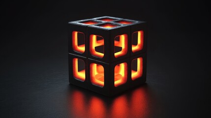A cube with a red light inside of it