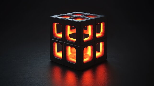 A cube with a red light inside of it