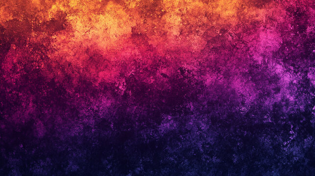 A vibrant, grainy dark purple, orange, and black gradient background with glowing pink and magenta highlights, evoking a sense of chaos, retro energy, and colorful texture with noise elements

