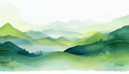 beautiful abstract watercolor landscape artwork featuring green tones and soft gradients