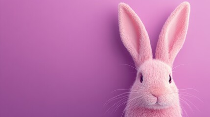 Obraz premium Minimalist easter bunny with pink ears on a vibrant purple background