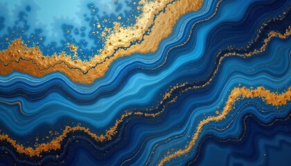 Fototapeta premium Abstract blue, gold marble texture design. Elegant, stylish. Modern, chic. Opulent, radiant. Beautiful floral patterns. Suitable for interior design or fashion. Luxurious, trendy. Unique, kind of art.