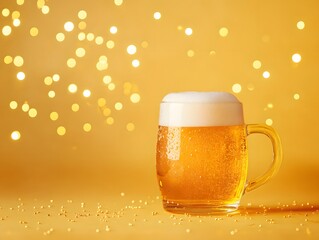 A beer on a yellow background. International Beer Day banner and concept