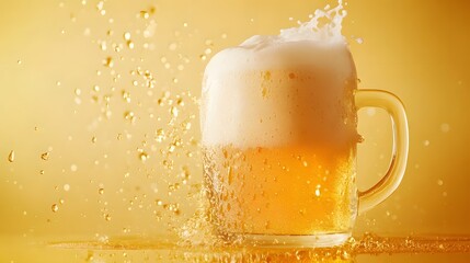 A beer on a yellow background. International Beer Day banner and concept