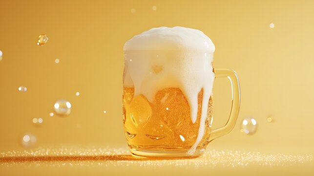 A beer on a yellow background. International Beer Day banner and concept