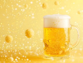 A beer on a yellow background. International Beer Day banner and concept