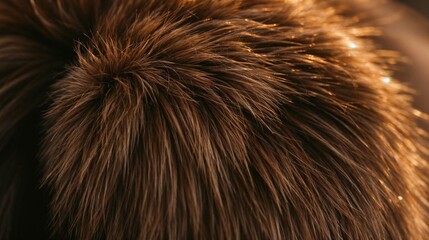 Fototapeta premium Close-Up of Mocha Moss Trendy Brown Eco Fur Coat Illuminated Beautifully