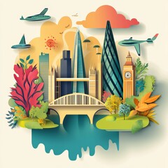 Fototapeta premium creative sustainability wallpaper background with london skyline 