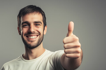 A man is smiling and giving a thumbs up