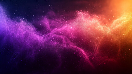 Naklejka premium A vibrant, grainy dark purple, orange, and black gradient background with glowing pink and magenta highlights, evoking a sense of chaos, retro energy, and colorful texture with noise elements