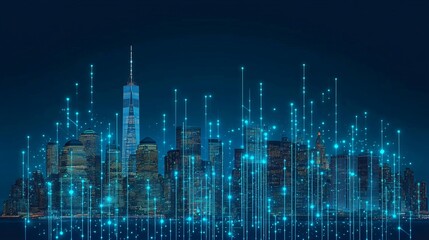 Digital City Skyline Abstract Network of Connections and Data Flow in a Modern Metropolis