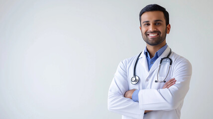 A smiling man in a white coat with a stethoscope around his neck