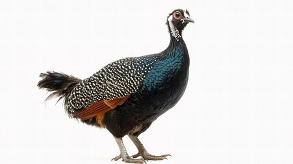 Obraz premium Elegant Guinea Fowl Standing Gracefully on White Background