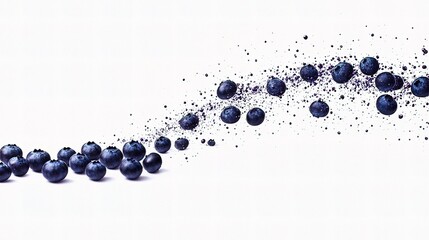 Falling Blueberries with Detailed Texture Isolated on White Background