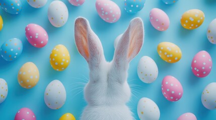 Vibrant easter party concept with colorful eggs and bunny ears for holiday celebrations