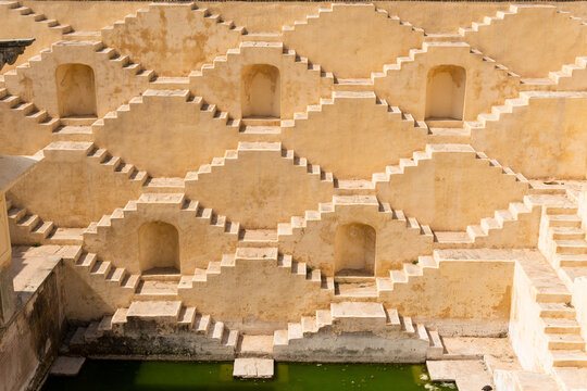 Pattern of stairs in one of the stepwells of Jaipur, Rajasthan, India