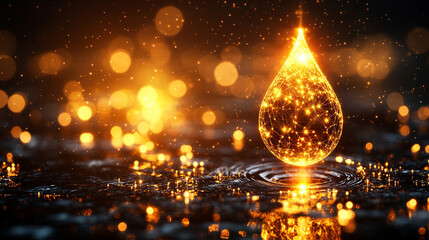 A digital water drop icon featuring cascading binary code symbolizing the fusion of technology and nature, representing data flow and innovation in the digital age with a bright, modern, blurred backg