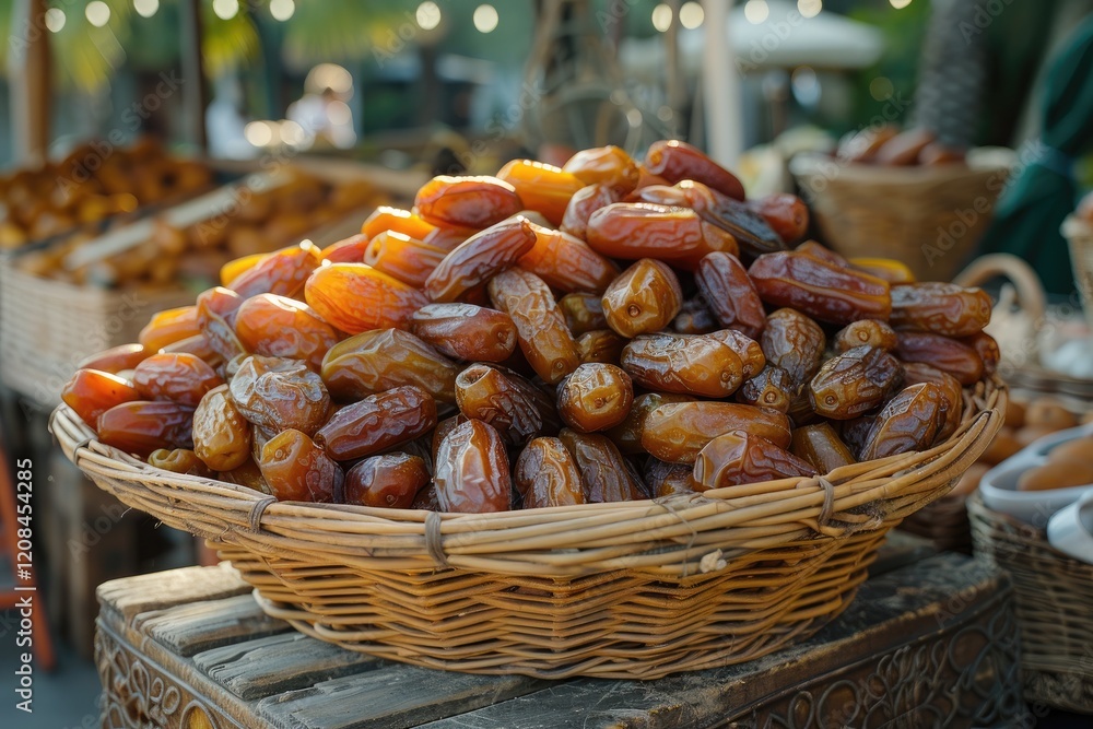 Poster a wicker basket filled with many sweet dates