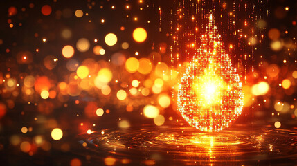 A digital water drop icon featuring cascading binary code symbolizing the fusion of technology and nature, representing data flow and innovation in the digital age with a bright, modern, blurred backg