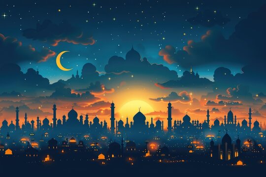 Silhouetted Cityscape Underneath a Starlit Night Sky
