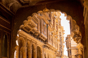 The architectural beauty of historic buildings of Jaisalmer in Rajasthan, India