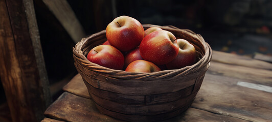 basket with apples on wooden table