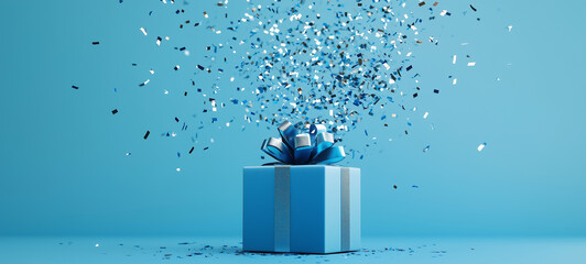 gift boxes with christmas decoration on blue background.