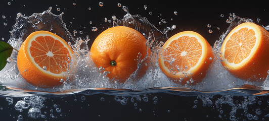 orange fruits falling into splash