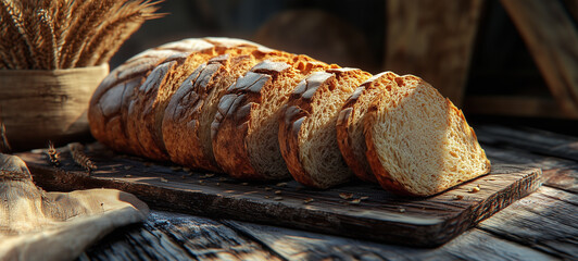 sliced bread on a wooden table in the kitchen