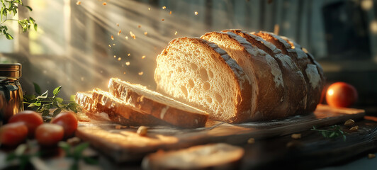sliced bread on a wooden table in the kitchen