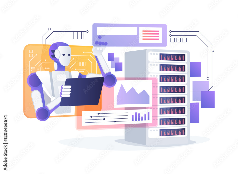 Poster ai-enhanced data analytics abstract concept vector illustration.