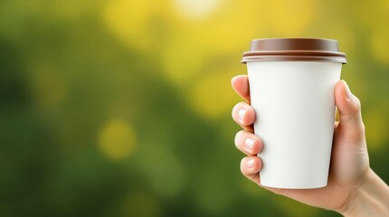 Hand is holding cup of coffee 
