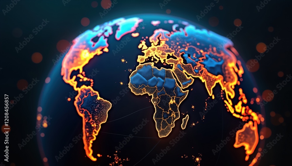 Aufkleber digital globe of earth. global map with glowing lines and dots. futuristic tech design. world map sh