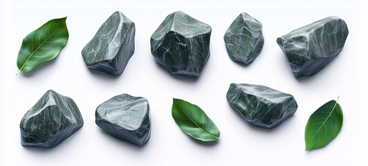 realistic white leaves with green grass on white background vector