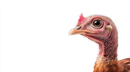 Close-up of chicken head on white background