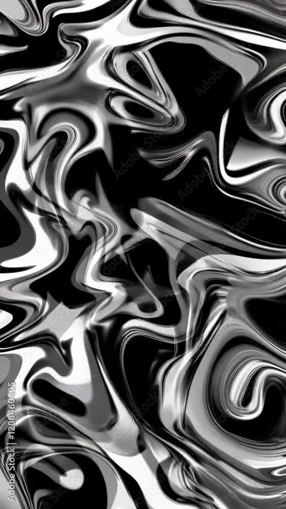 Poster dynamic black and white abstract design with fluid shapes and textures flowing together in an artist