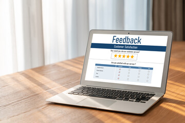 Fototapeta premium Customer feedback and review analysis by modish computer software for corporate business