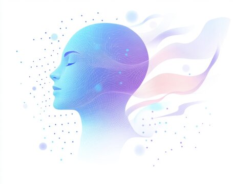 recommend clip art: abstract human head made of lines and dots, white background, flat illustration style, minimalistic design, simple shapes, low poly, digital art Generative AI